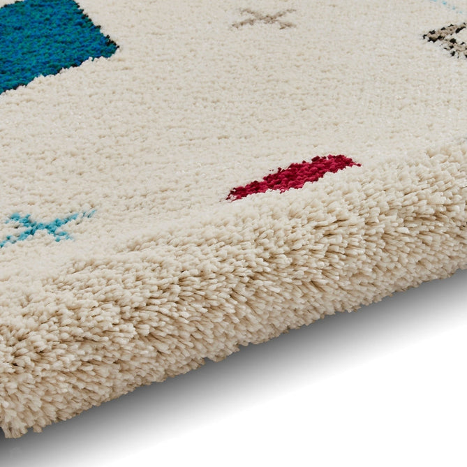 Boho A859 Traditional Moroccan Berber Soft Plush Shaggy White/Multicolour Rug-Think Rugs-Rug Love - The Most Loved Rug Store