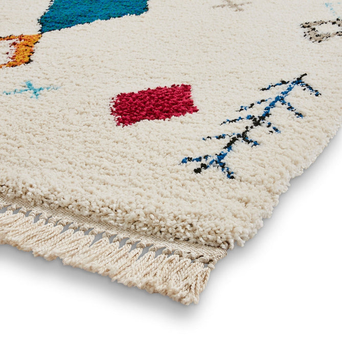 Boho A859 Traditional Moroccan Berber Soft Plush Shaggy White/Multicolour Rug-Think Rugs-Rug Love - The Most Loved Rug Store