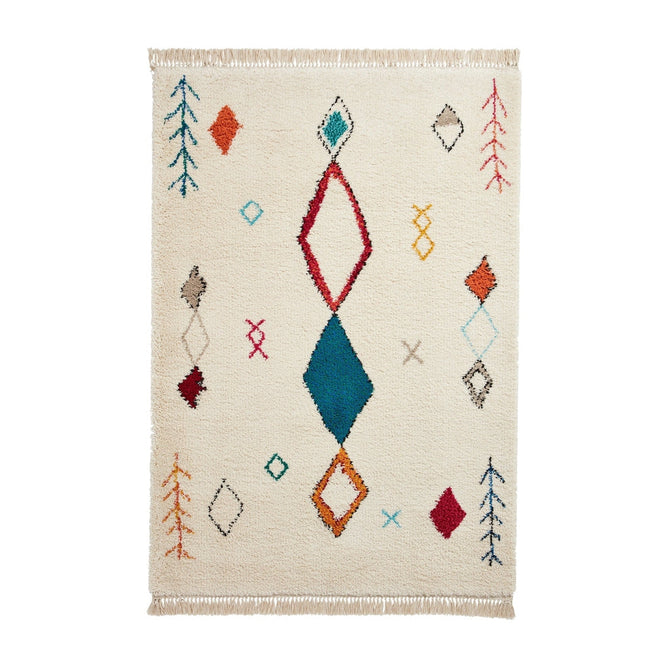 Boho A859 Traditional Moroccan Berber Soft Plush Shaggy White/Multicolour Rug-Think Rugs-Rug Love - The Most Loved Rug Store