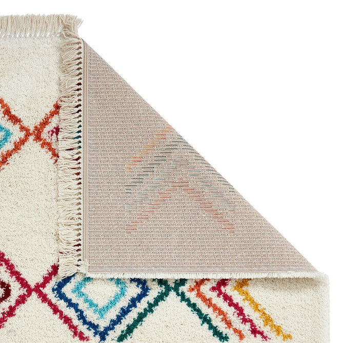 Boho C444 Geometric Modern Moroccan Berber Soft Plush Shaggy White/Multicolour Rug-Think Rugs-Rug Love - The Most Loved Rug Store