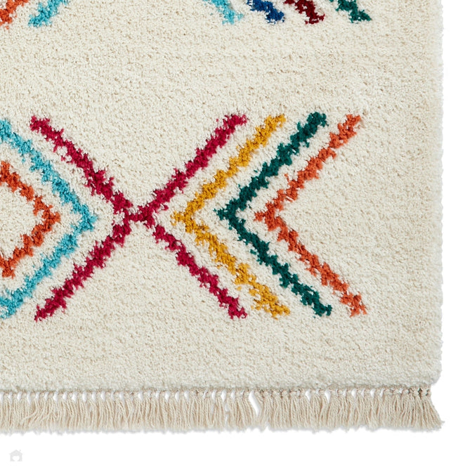 Boho C444 Geometric Modern Moroccan Berber Soft Plush Shaggy White/Multicolour Rug-Think Rugs-Rug Love - The Most Loved Rug Store