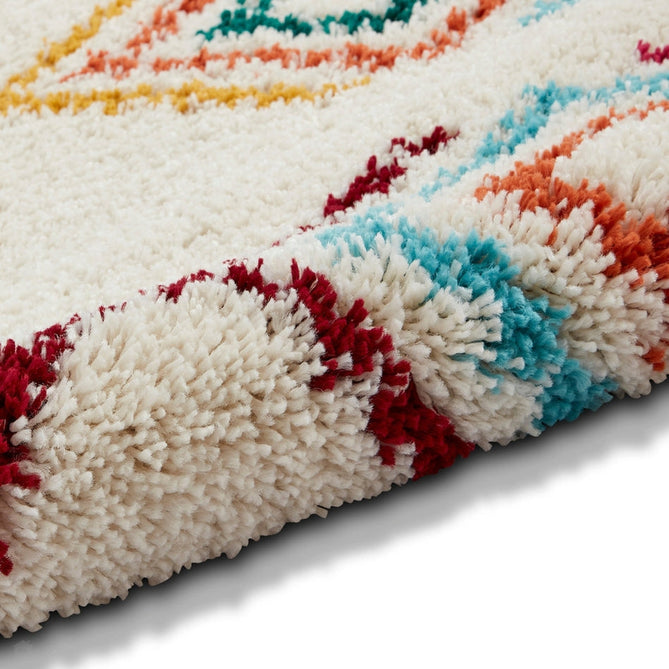 Boho C444 Geometric Modern Moroccan Berber Soft Plush Shaggy White/Multicolour Rug-Think Rugs-Rug Love - The Most Loved Rug Store