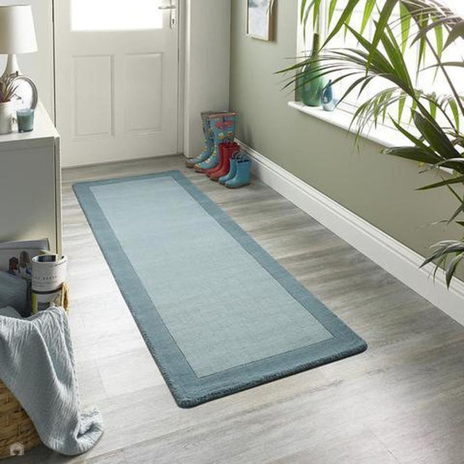 Borders Modern Plain Contrast Border Hand-Woven Wool Duck Egg Runner-Origins-Rug Love - The Most Loved Rug Store