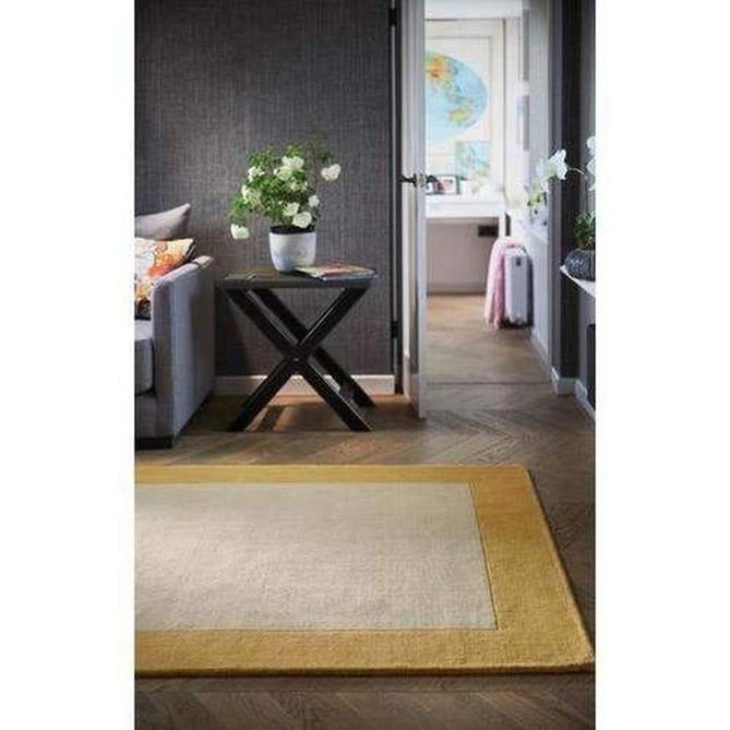 Borders Modern Plain Contrast Border Hand-Woven Wool Ochre/Beige Yellow Rug-Origins-Rug Love - The Most Loved Rug Store