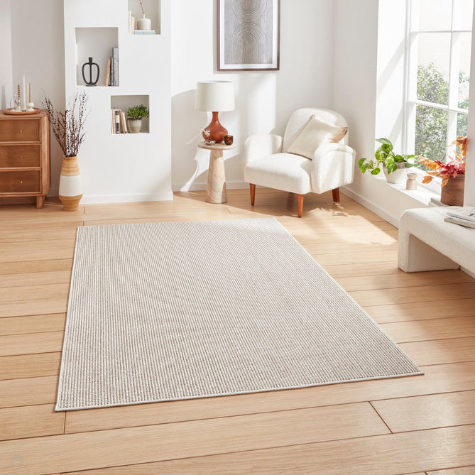 Boucle E6404 Modern Plain Textured Beaded Boucle Pile Soft-Touch Polyester Flatweave White/Brown Rug-Think Rugs-Rug Love - The Most Loved Rug Store