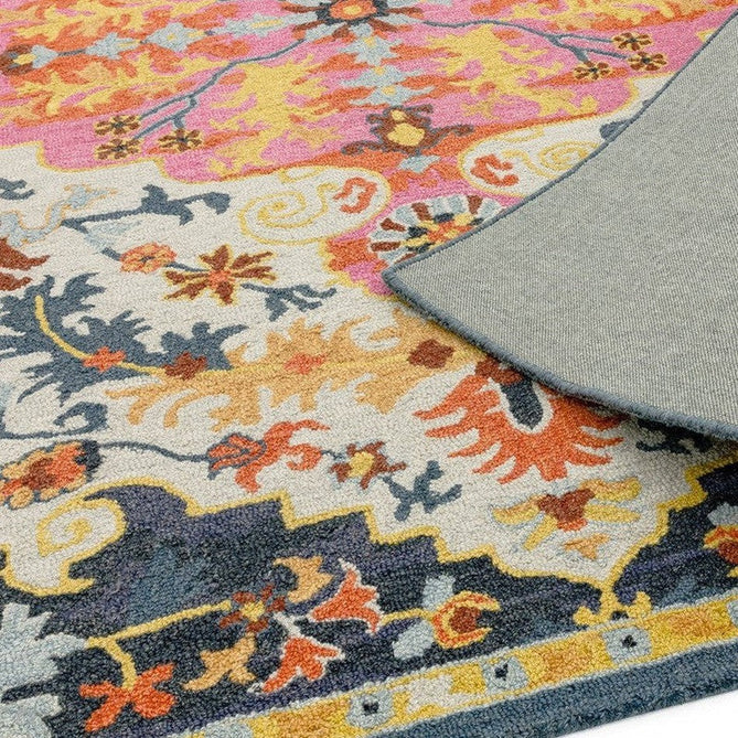 Bronte Traditional Persian Medallion Bordered Hand-Woven Textured Fine Loop Wool Pile Multicolour Rug-Asiatic Carpets-Rug Love - The Most Loved Rug Store