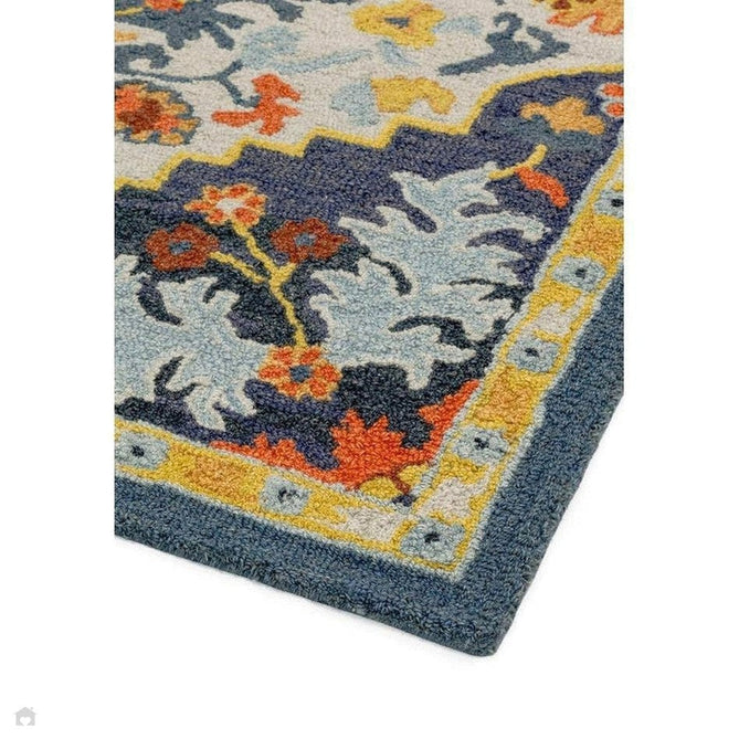 Bronte Traditional Persian Medallion Bordered Hand-Woven Textured Fine Loop Wool Pile Multicolour Rug-Asiatic Carpets-Rug Love - The Most Loved Rug Store