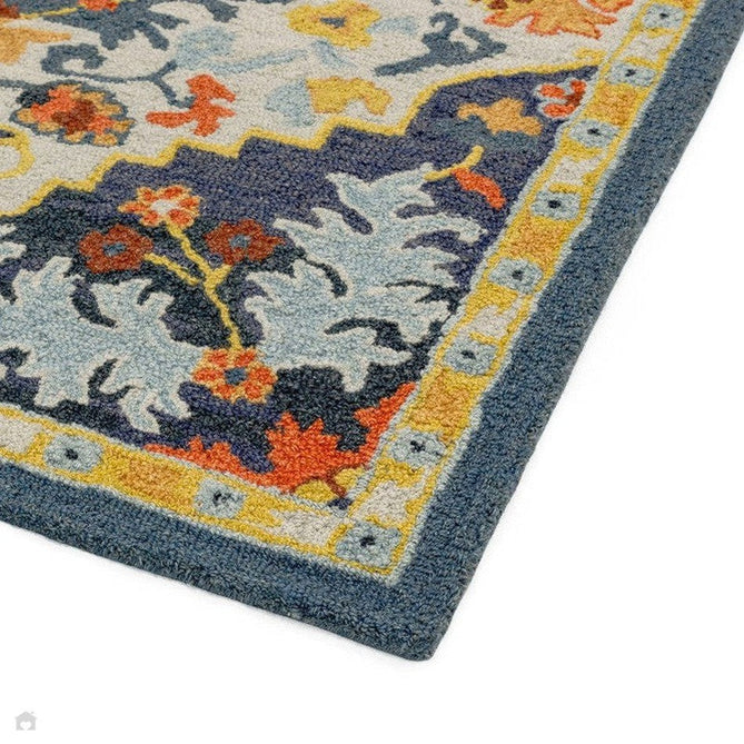 Bronte Traditional Persian Medallion Bordered Hand-Woven Textured Fine Loop Wool Pile Multicolour Rug-Asiatic Carpets-Rug Love - The Most Loved Rug Store