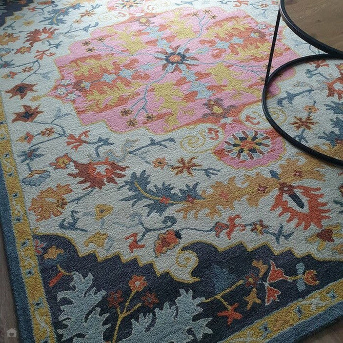 Bronte Traditional Persian Medallion Bordered Hand-Woven Textured Fine Loop Wool Pile Multicolour Rug-Asiatic Carpets-Rug Love - The Most Loved Rug Store