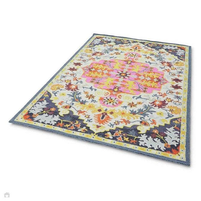 Bronte Traditional Persian Medallion Bordered Hand-Woven Textured Fine Loop Wool Pile Multicolour Rug-Asiatic Carpets-Rug Love - The Most Loved Rug Store