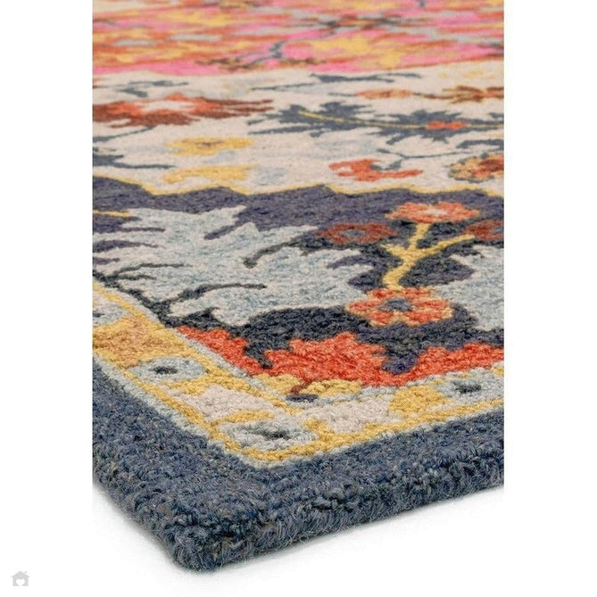 Bronte Traditional Persian Medallion Bordered Hand-Woven Textured Fine Loop Wool Pile Multicolour Rug-Asiatic Carpets-Rug Love - The Most Loved Rug Store