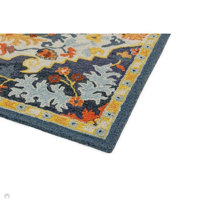 Bronte Traditional Persian Medallion Bordered Hand-Woven Textured Fine Loop Wool Pile Multicolour Rug-Asiatic Carpets-Rug Love - The Most Loved Rug Store