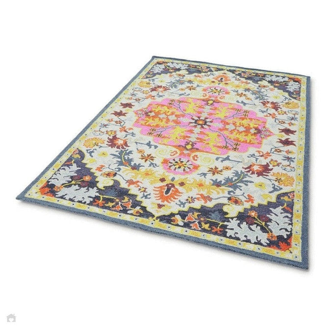 Bronte Traditional Persian Medallion Bordered Hand-Woven Textured Fine Loop Wool Pile Multicolour Rug-Asiatic Carpets-Rug Love - The Most Loved Rug Store