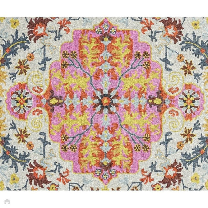 Bronte Traditional Persian Medallion Bordered Hand-Woven Textured Fine Loop Wool Pile Multicolour Rug-Asiatic Carpets-Rug Love - The Most Loved Rug Store