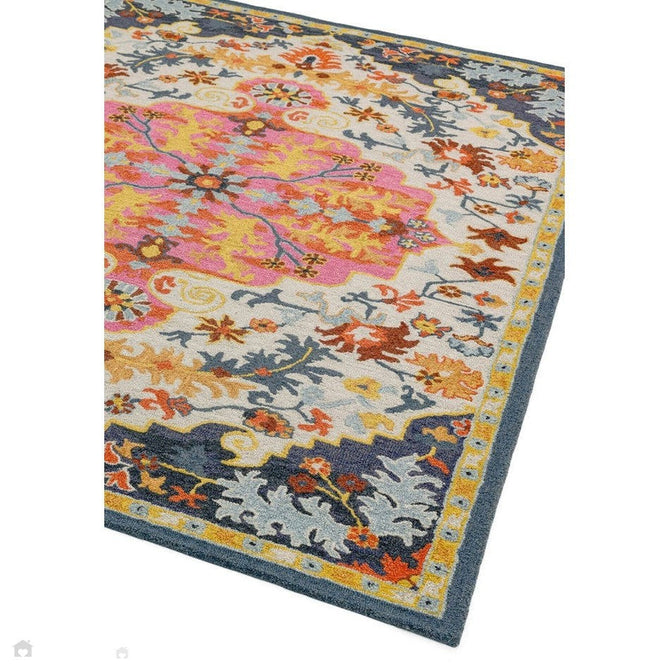 Bronte Traditional Persian Medallion Bordered Hand-Woven Textured Fine Loop Wool Pile Multicolour Rug-Asiatic Carpets-Rug Love - The Most Loved Rug Store