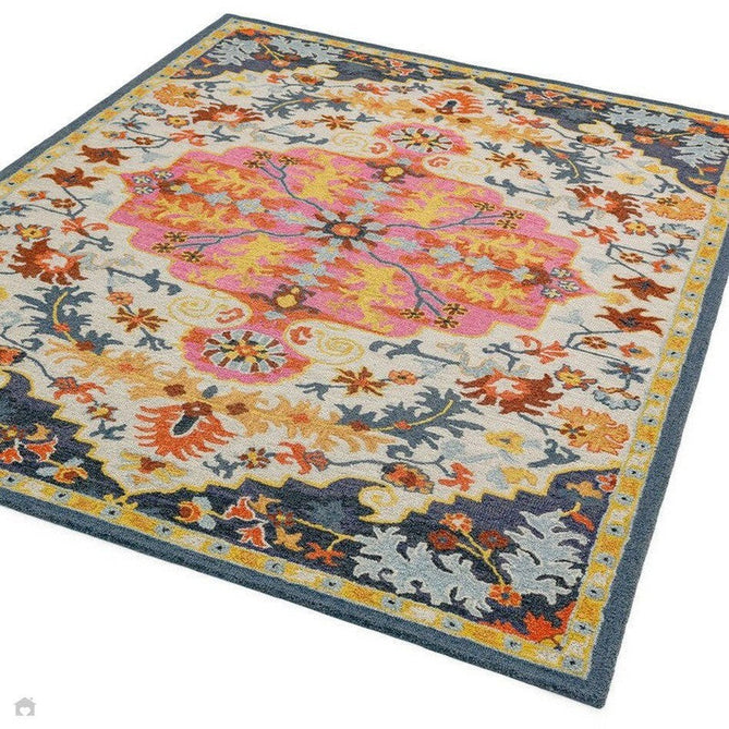 Bronte Traditional Persian Medallion Bordered Hand-Woven Textured Fine Loop Wool Pile Multicolour Rug-Asiatic Carpets-Rug Love - The Most Loved Rug Store