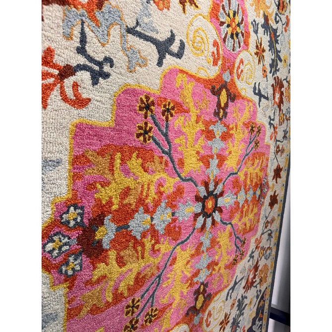 Bronte Traditional Persian Medallion Bordered Hand-Woven Textured Fine Loop Wool Pile Multicolour Rug-Asiatic Carpets-Rug Love - The Most Loved Rug Store