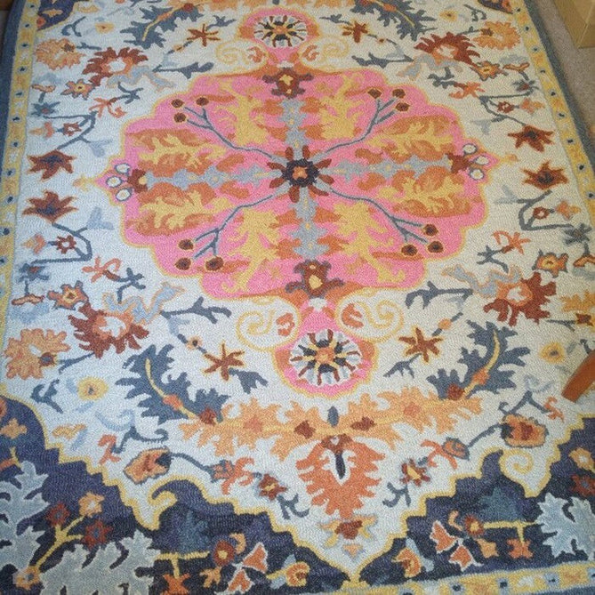 Bronte Traditional Persian Medallion Bordered Hand-Woven Textured Fine Loop Wool Pile Multicolour Rug-Asiatic Carpets-Rug Love - The Most Loved Rug Store