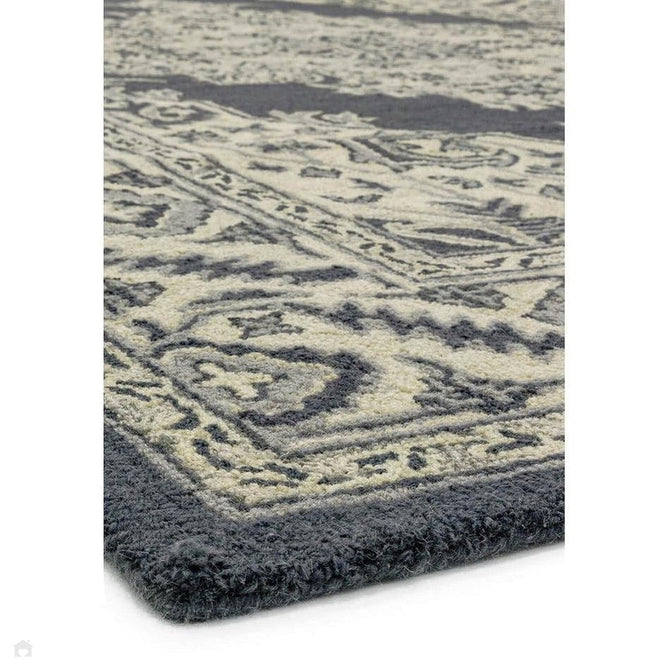 Bronte Traditional Persian Medallion Bordered Hand-Woven Textured Fine Loop Wool Pile Shadow Dark Grey/Beige/Cream Rug-Asiatic Carpets-Rug Love - The Most Loved Rug Store