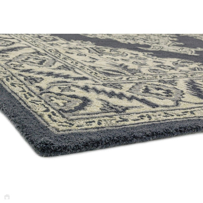 Bronte Traditional Persian Medallion Bordered Hand-Woven Textured Fine Loop Wool Pile Shadow Dark Grey/Beige/Cream Rug-Asiatic Carpets-Rug Love - The Most Loved Rug Store