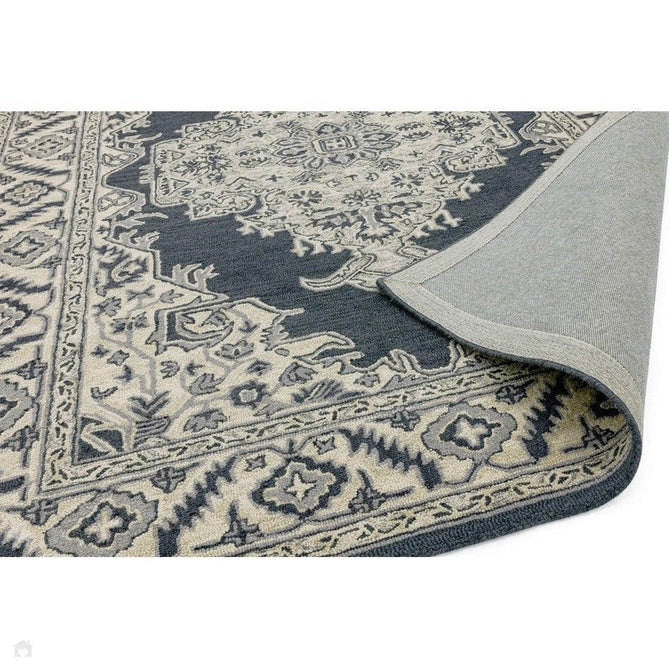 Bronte Traditional Persian Medallion Bordered Hand-Woven Textured Fine Loop Wool Pile Shadow Dark Grey/Beige/Cream Rug-Asiatic Carpets-Rug Love - The Most Loved Rug Store