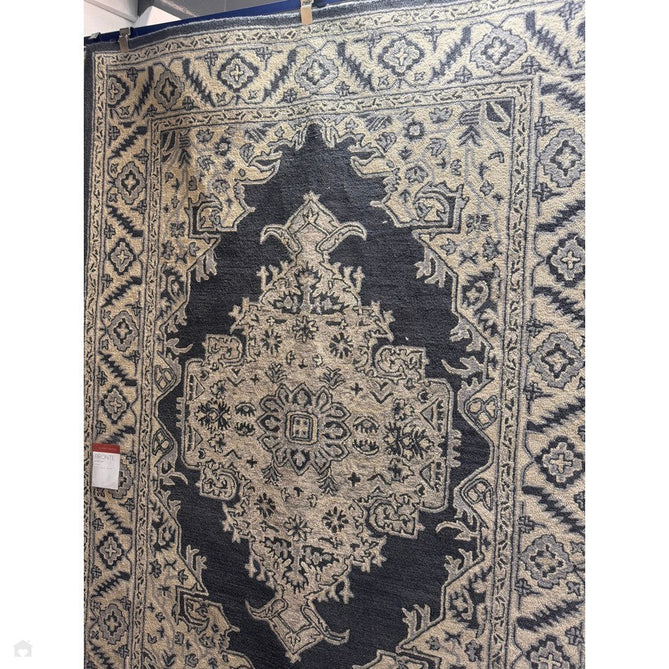 Bronte Traditional Persian Medallion Bordered Hand-Woven Textured Fine Loop Wool Pile Shadow Dark Grey/Beige/Cream Rug-Asiatic Carpets-Rug Love - The Most Loved Rug Store