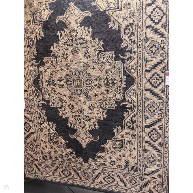 Bronte Traditional Persian Medallion Bordered Hand-Woven Textured Fine Loop Wool Pile Shadow Dark Grey/Beige/Cream Rug-Asiatic Carpets-Rug Love - The Most Loved Rug Store