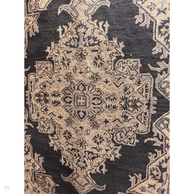 Bronte Traditional Persian Medallion Bordered Hand-Woven Textured Fine Loop Wool Pile Shadow Dark Grey/Beige/Cream Rug-Asiatic Carpets-Rug Love - The Most Loved Rug Store