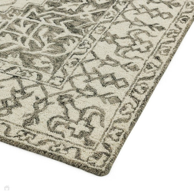 Bronte Traditional Persian Medallion Bordered Hand-Woven Textured Fine Loop Wool Pile Smoke Grey/Dark Beige/Taupe/Cream Rug-Asiatic Carpets-Rug Love - The Most Loved Rug Store