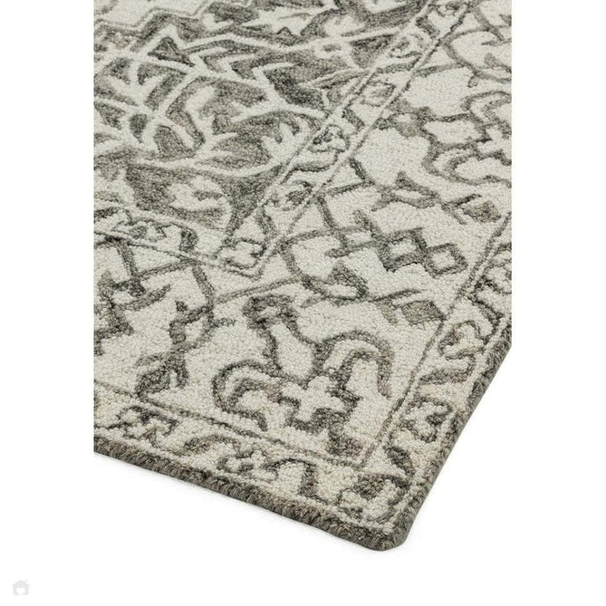 Bronte Traditional Persian Medallion Bordered Hand-Woven Textured Fine Loop Wool Pile Smoke Grey/Dark Beige/Taupe/Cream Rug-Asiatic Carpets-Rug Love - The Most Loved Rug Store