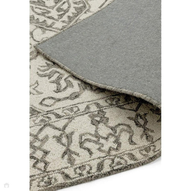 Bronte Traditional Persian Medallion Bordered Hand-Woven Textured Fine Loop Wool Pile Smoke Grey/Dark Beige/Taupe/Cream Rug-Asiatic Carpets-Rug Love - The Most Loved Rug Store