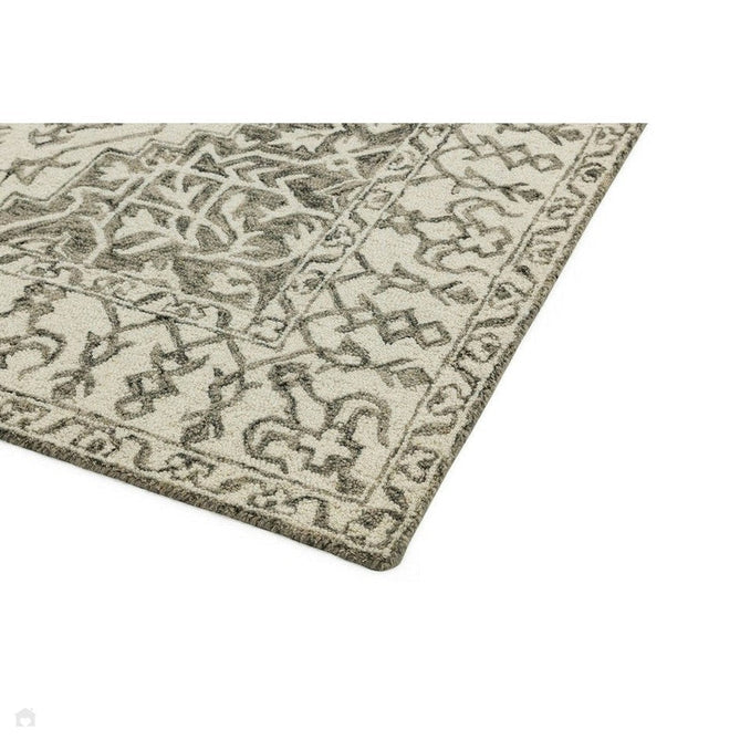 Bronte Traditional Persian Medallion Bordered Hand-Woven Textured Fine Loop Wool Pile Smoke Grey/Dark Beige/Taupe/Cream Rug-Asiatic Carpets-Rug Love - The Most Loved Rug Store