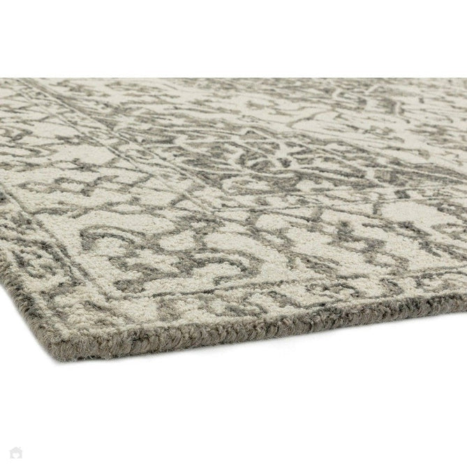 Bronte Traditional Persian Medallion Bordered Hand-Woven Textured Fine Loop Wool Pile Smoke Grey/Dark Beige/Taupe/Cream Rug-Asiatic Carpets-Rug Love - The Most Loved Rug Store