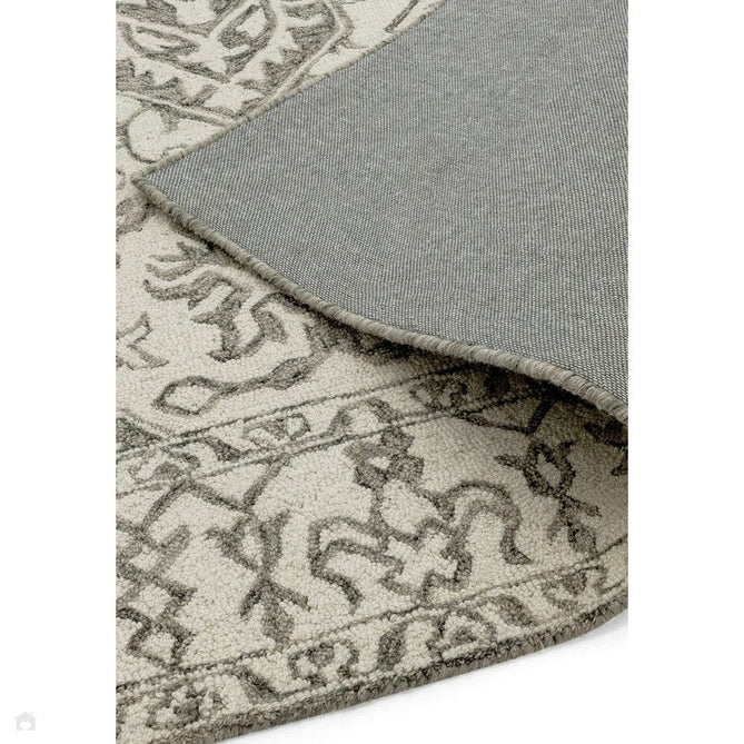 Bronte Traditional Persian Medallion Bordered Hand-Woven Textured Fine Loop Wool Pile Smoke Grey/Dark Beige/Taupe/Cream Rug-Asiatic Carpets-Rug Love - The Most Loved Rug Store