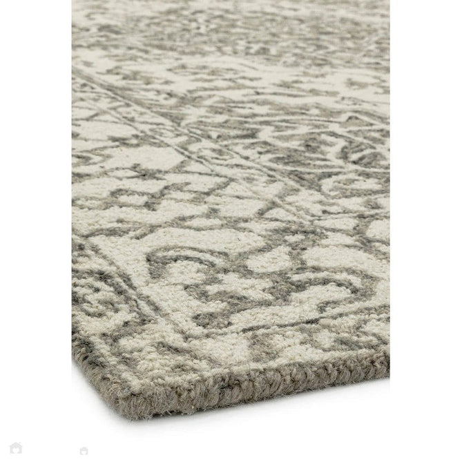 Bronte Traditional Persian Medallion Bordered Hand-Woven Textured Fine Loop Wool Pile Smoke Grey/Dark Beige/Taupe/Cream Rug-Asiatic Carpets-Rug Love - The Most Loved Rug Store