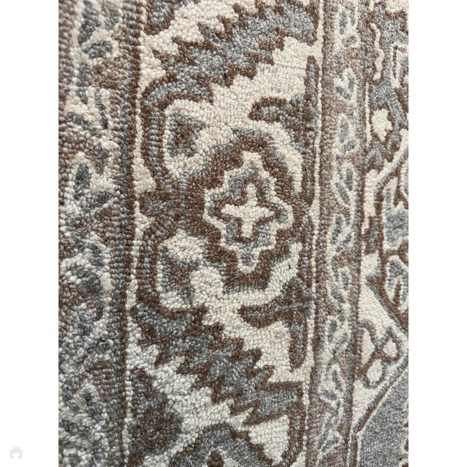 Bronte Traditional Persian Medallion Bordered Hand-Woven Textured Fine Loop Wool Pile Smoke Grey/Dark Beige/Taupe/Cream Rug-Asiatic Carpets-Rug Love - The Most Loved Rug Store