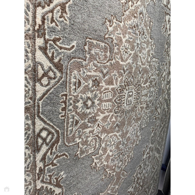 Bronte Traditional Persian Medallion Bordered Hand-Woven Textured Fine Loop Wool Pile Smoke Grey/Dark Beige/Taupe/Cream Rug-Asiatic Carpets-Rug Love - The Most Loved Rug Store