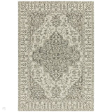 Bronte Traditional Persian Medallion Bordered Hand-Woven Textured Fine Loop Wool Pile Smoke Grey/Dark Beige/Taupe/Cream Rug