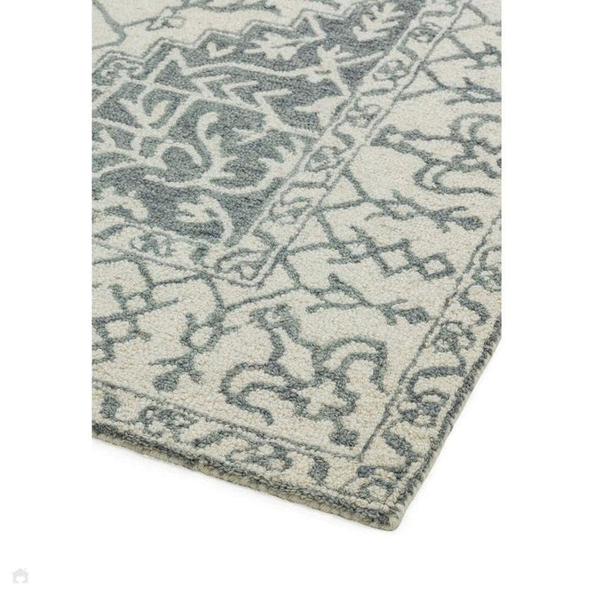 Bronte Traditional Persian Medallion Bordered Hand-Woven Textured Fine Loop Wool Pile Wool Silver/Grey/Cream Rug-Asiatic Carpets-Rug Love - The Most Loved Rug Store