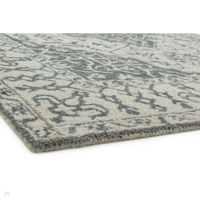 Bronte Traditional Persian Medallion Bordered Hand-Woven Textured Fine Loop Wool Pile Wool Silver/Grey/Cream Rug-Asiatic Carpets-Rug Love - The Most Loved Rug Store