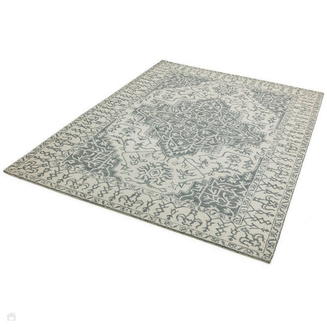 Bronte Traditional Persian Medallion Bordered Hand-Woven Textured Fine Loop Wool Pile Wool Silver/Grey/Cream Rug-Asiatic Carpets-Rug Love - The Most Loved Rug Store