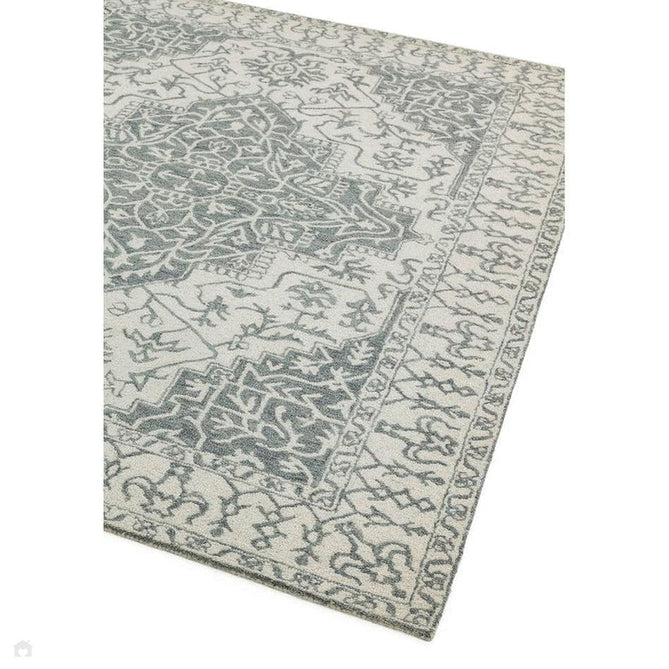 Bronte Traditional Persian Medallion Bordered Hand-Woven Textured Fine Loop Wool Pile Wool Silver/Grey/Cream Rug-Asiatic Carpets-Rug Love - The Most Loved Rug Store