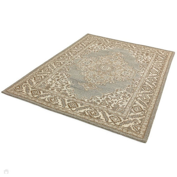 Bronte Traditional Persian Medallion Bordered Hand-Woven Textured Wool ...