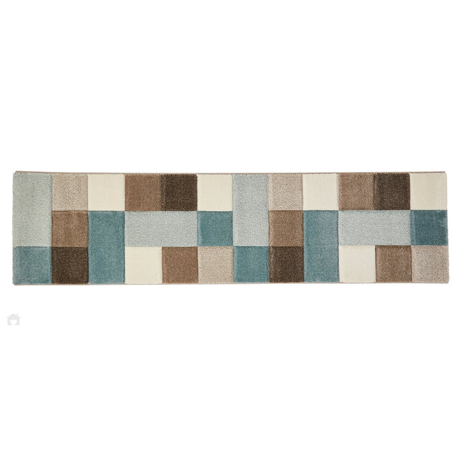 Brooklyn 646 Modern Geometric Tile Blocks Soft Hand-Carved Beige/Blue/Cream Runner-Think Rugs-Rug Love - The Most Loved Rug Store