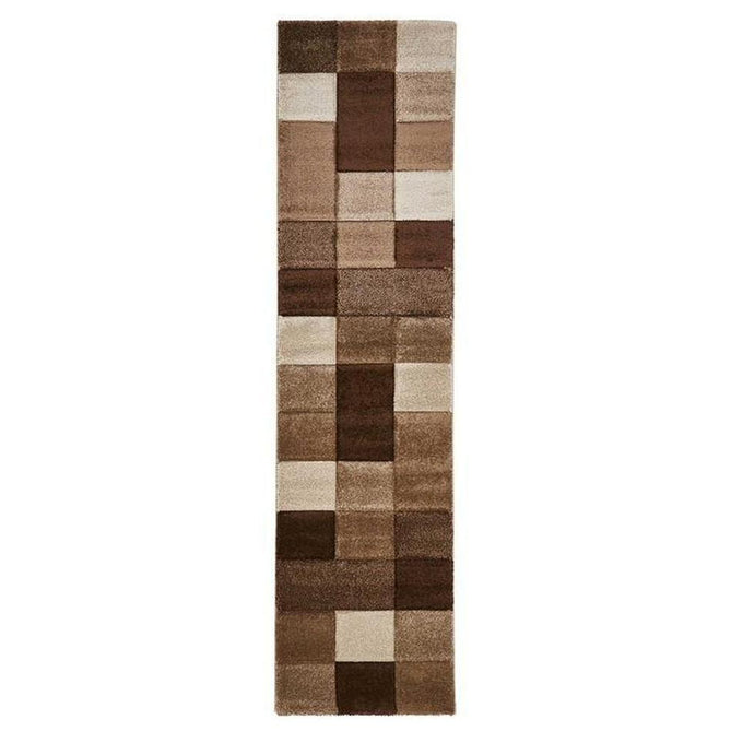 Brooklyn 646 Modern Geometric Tile Blocks Soft Hand-Carved Beige/Brown Runner-Think Rugs-Rug Love - The Most Loved Rug Store