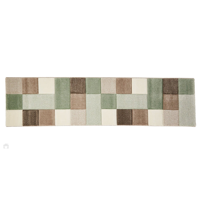 Brooklyn 646 Modern Geometric Tile Blocks Soft Hand-Carved Beige/Green/Cream Runner-Think Rugs-Rug Love - The Most Loved Rug Store