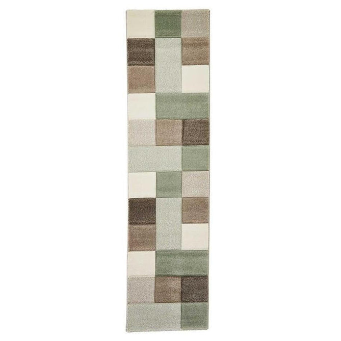 Brooklyn 646 Modern Geometric Tile Blocks Soft Hand-Carved Beige/Green/Cream Runner-Think Rugs-Rug Love - The Most Loved Rug Store