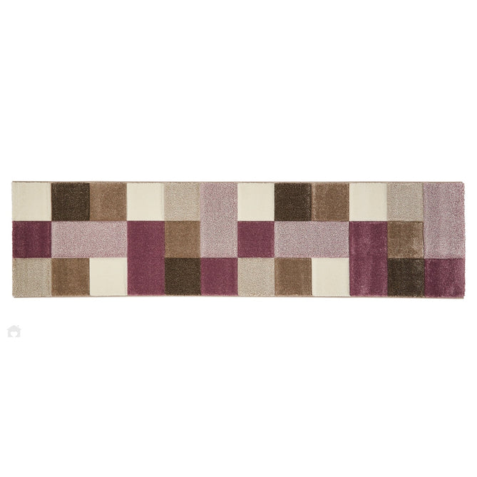 Brooklyn 646 Modern Geometric Tile Blocks Soft Hand-Carved Beige/Purple/Cream Runner-Think Rugs-Rug Love - The Most Loved Rug Store