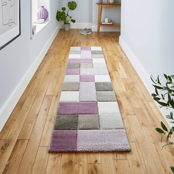 Brooklyn 646 Modern Geometric Tile Blocks Soft Hand-Carved Beige/Purple/Cream Runner-Think Rugs-Rug Love - The Most Loved Rug Store