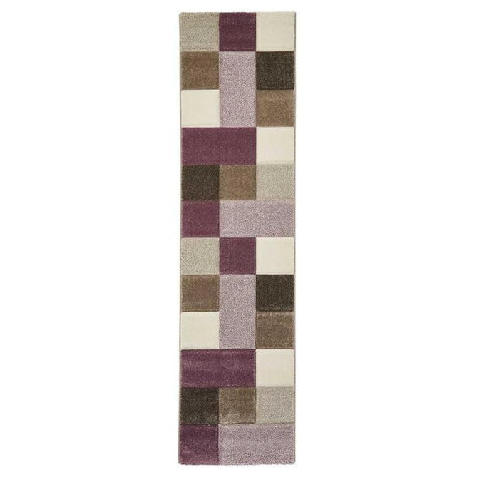 Brooklyn 646 Modern Geometric Tile Blocks Soft Hand-Carved Beige/Purple/Cream Runner-Think Rugs-Rug Love - The Most Loved Rug Store